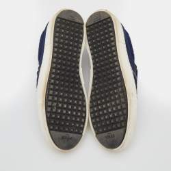 Pre Owned Fendi Navy Blue Calf Hair and Leather Monster Slip On Sneakers Size 38.5