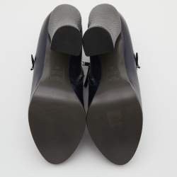 Pre Owned Fendi Navy Blue Leather Buckle Detail Ankle Length Platform Boots Size 38