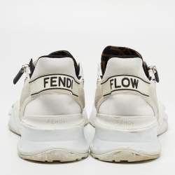 Pre Owned Fendi White/Grey Leather and Mesh Flow Low Top Sneakers Size 39.5