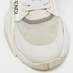 Pre Owned Fendi White/Grey Leather and Mesh Flow Low Top Sneakers Size 39.5