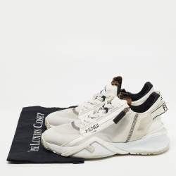 Pre Owned Fendi White/Grey Leather and Mesh Flow Low Top Sneakers Size 39.5