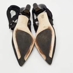 Pre Owned Fendi Black Mesh and Leather Colibri Slingback Pumps Size 39