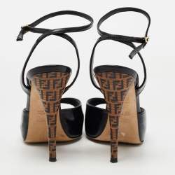 Pre Owned Fendi Black Patent Leather Ankle Strap Sandals Size 38