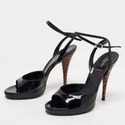Pre Owned Fendi Black Patent Leather Ankle Strap Sandals Size 38
