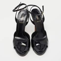 Pre Owned Fendi Black Patent Leather Ankle Strap Sandals Size 38