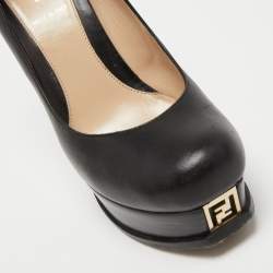 Pre Owned Fendi Black Leather Fendista Platform Pumps Size 38
