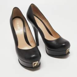Pre Owned Fendi Black Leather Fendista Platform Pumps Size 38