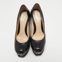 Pre Owned Fendi Black Leather Fendista Platform Pumps Size 38