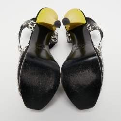 Fendi Multicolor Python Embossed Leather and Suede Animal Print T-Strap Sandals Size 38
