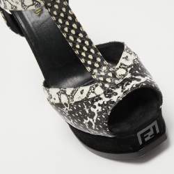 Fendi Multicolor Python Embossed Leather and Suede Animal Print T-Strap Sandals Size 38