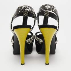 Fendi Multicolor Python Embossed Leather and Suede Animal Print T-Strap Sandals Size 38