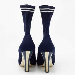 Fendi Navy Blue Knit Fabric Rockoko Mid Calf Boots Size 40