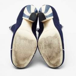Fendi Navy Blue Knit Fabric Rockoko Mid Calf Boots Size 40