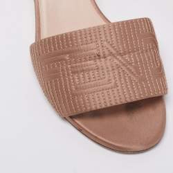 Fendi Beige Satin Logo Embroidered Block Heel Slides Sandals Size 37