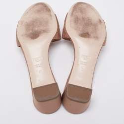 Fendi Beige Satin Logo Embroidered Block Heel Slides Sandals Size 37