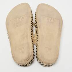 Fendi Beige Crisscross Raffia Zucca Espadrille Flat Slides Size 39