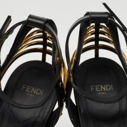 Fendi Black Leather Ankle Strap Sandals Size 38