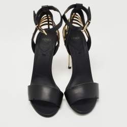 Fendi Black Leather Ankle Strap Sandals Size 38