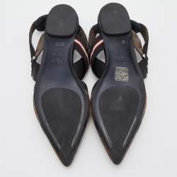 Pre Owned Fendi Black/Brown Zucca Mesh and Fabric Colibri Slingback Flats Size 37.5