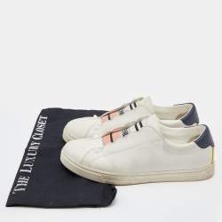 Pre Owned Fendi White Leather Logo Knit Rockoko Scallop Detail Slip On Sneakers Size 37