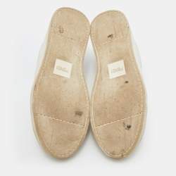 Pre Owned Fendi White Leather Logo Knit Rockoko Scallop Detail Slip On Sneakers Size 37
