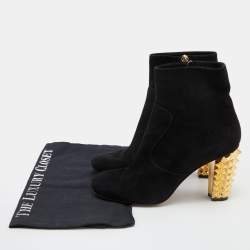 Pre Owned Fendi Black Suede Studded Heel Ankle Length Boots Size 38