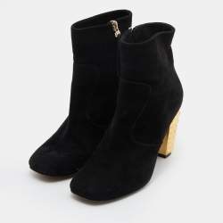 Pre Owned Fendi Black Suede Studded Heel Ankle Length Boots Size 38