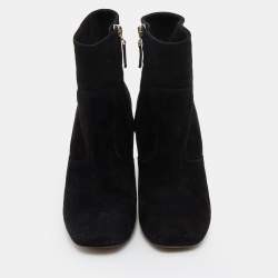 Pre Owned Fendi Black Suede Studded Heel Ankle Length Boots Size 38