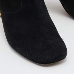 Pre Owned Fendi Black Suede Studded Heel Ankle Length Boots Size 38