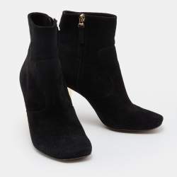 Pre Owned Fendi Black Suede Studded Heel Ankle Length Boots Size 38