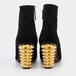 Pre Owned Fendi Black Suede Studded Heel Ankle Length Boots Size 38