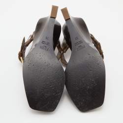 Pre Owned Fendi Brown Zucca Coated Canvas Motif Logo Wedge Ankle Strap Sandals Size 36