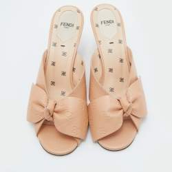 Fendi Beige Leather Bow Tie Karligraphy Slide Sandals Size 39