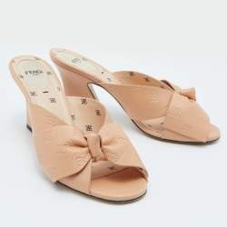 Fendi Beige Leather Bow Tie Karligraphy Slide Sandals Size 39