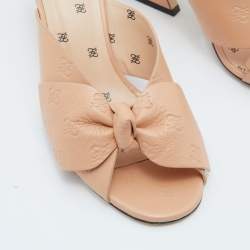 Fendi Beige Leather Bow Tie Karligraphy Slide Sandals Size 39