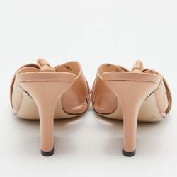 Fendi Beige Leather Bow Tie Karligraphy Slide Sandals Size 39