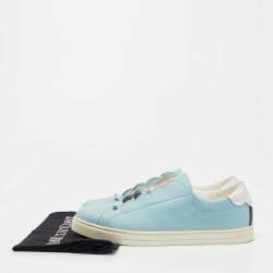 مملوكة مسبقًا Fendi  Blue Leather Scalloped Logo Rockoko Slip On Sneakers Size 40