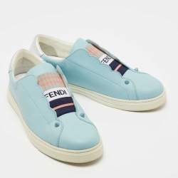 مملوكة مسبقًا Fendi  Blue Leather Scalloped Logo Rockoko Slip On Sneakers Size 40