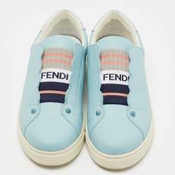 مملوكة مسبقًا Fendi  Blue Leather Scalloped Logo Rockoko Slip On Sneakers Size 40