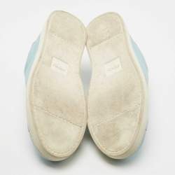 مملوكة مسبقًا Fendi  Blue Leather Scalloped Logo Rockoko Slip On Sneakers Size 40