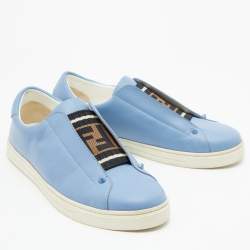 Pre Owned Fendi Blue Leather Rockoko Slip On Sneakers Size 40