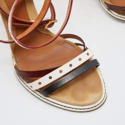 Pre Owned Fendi Multicolor Perforated Leather Ankle Strap Sandals Size 38
