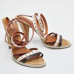 Pre Owned Fendi Multicolor Perforated Leather Ankle Strap Sandals Size 38