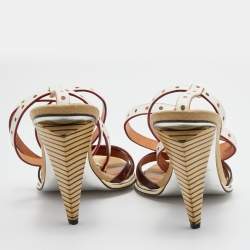 Pre Owned Fendi Multicolor Perforated Leather Ankle Strap Sandals Size 38