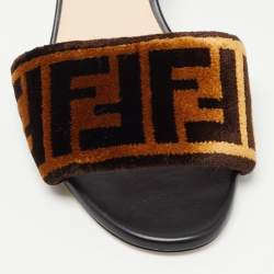 Pre Owned Fendi Brown Zucca Velvet Slide Sandals Size 36