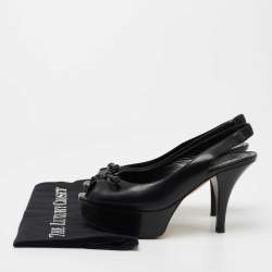 Pre Owned Fendi Black Leather Fendista Peep Toe Platform Slingback Pumps Size 35.5