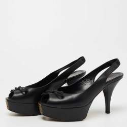 Pre Owned Fendi Black Leather Fendista Peep Toe Platform Slingback Pumps Size 35.5