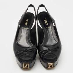 Pre Owned Fendi Black Leather Fendista Peep Toe Platform Slingback Pumps Size 35.5