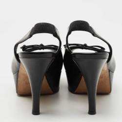 Pre Owned Fendi Black Leather Fendista Peep Toe Platform Slingback Pumps Size 35.5