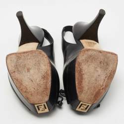 Pre Owned Fendi Black Leather Fendista Peep Toe Platform Slingback Pumps Size 35.5